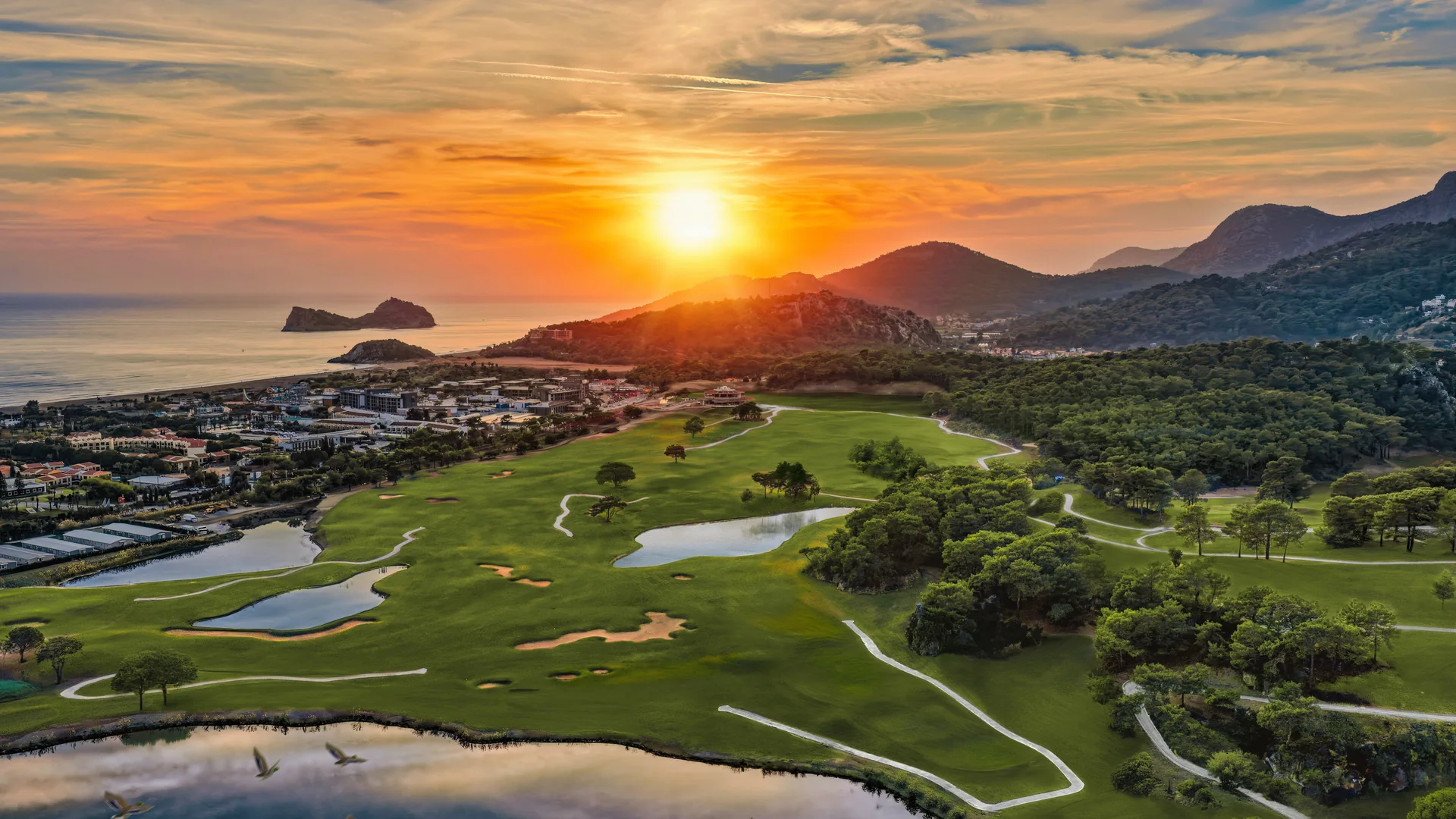 The Dalaman Golf Club and the Aegean coast at sunset