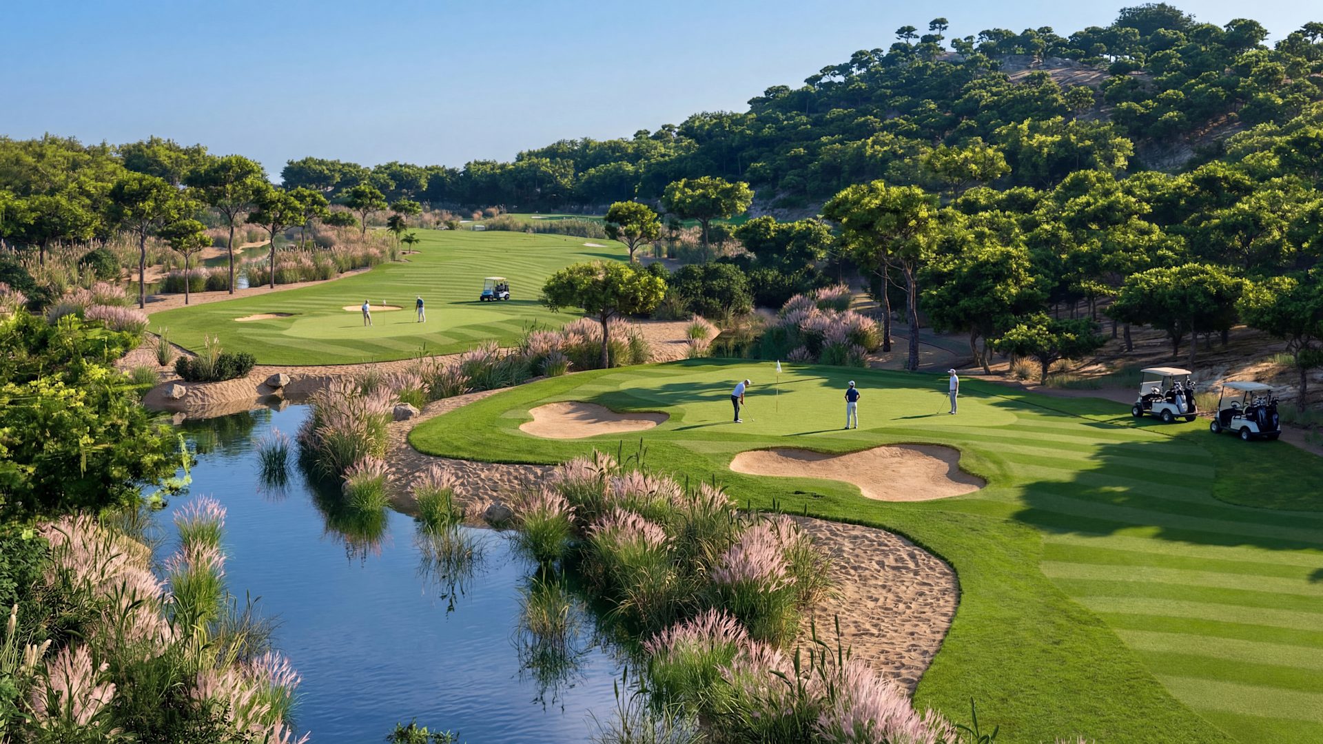 The Dalaman Golf Club course through dunes and water