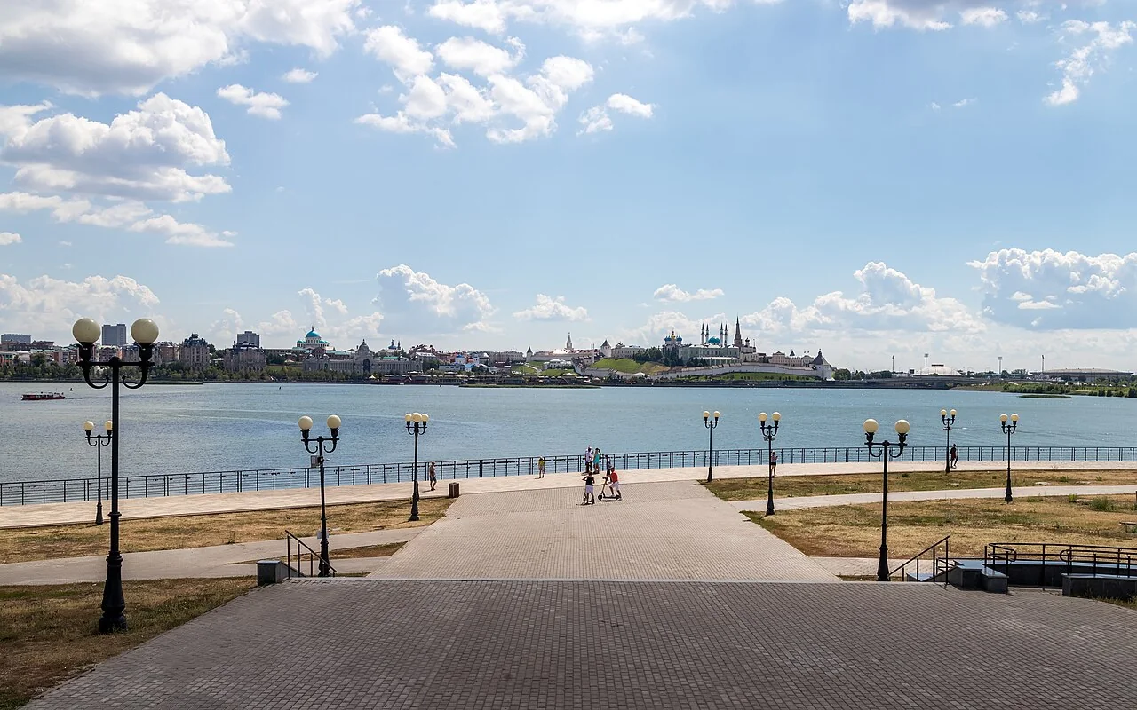 Kazan riverfront and Kremlin skyline across the Kazanka River